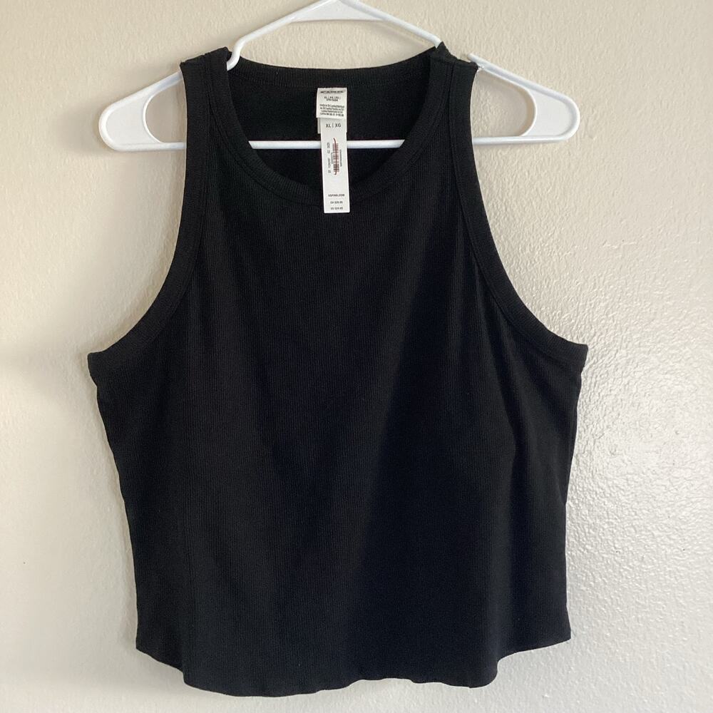 Victoria’s Secret PINK Black Ribbed Tank Top XL Built-In Shelf Bra Casual Basic